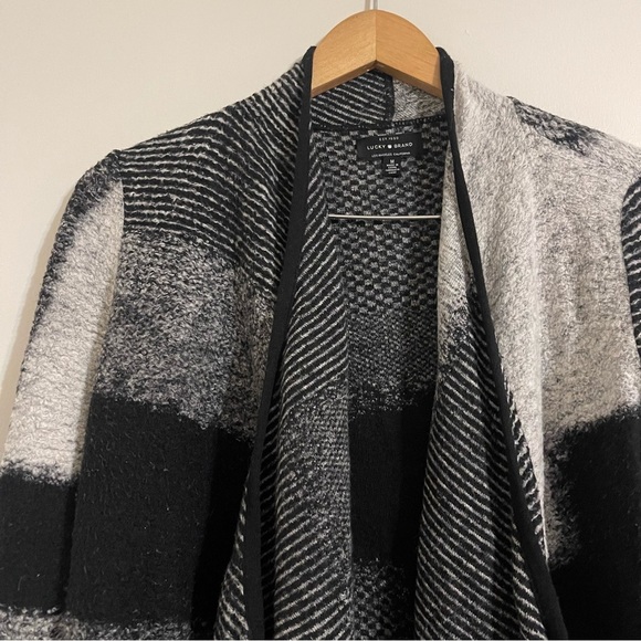 LUCKY BRAND OPEN FRONT CARDIGAN IKAT GEOMETRIC BLACK GRAY Medium - Picture 3 of 13
